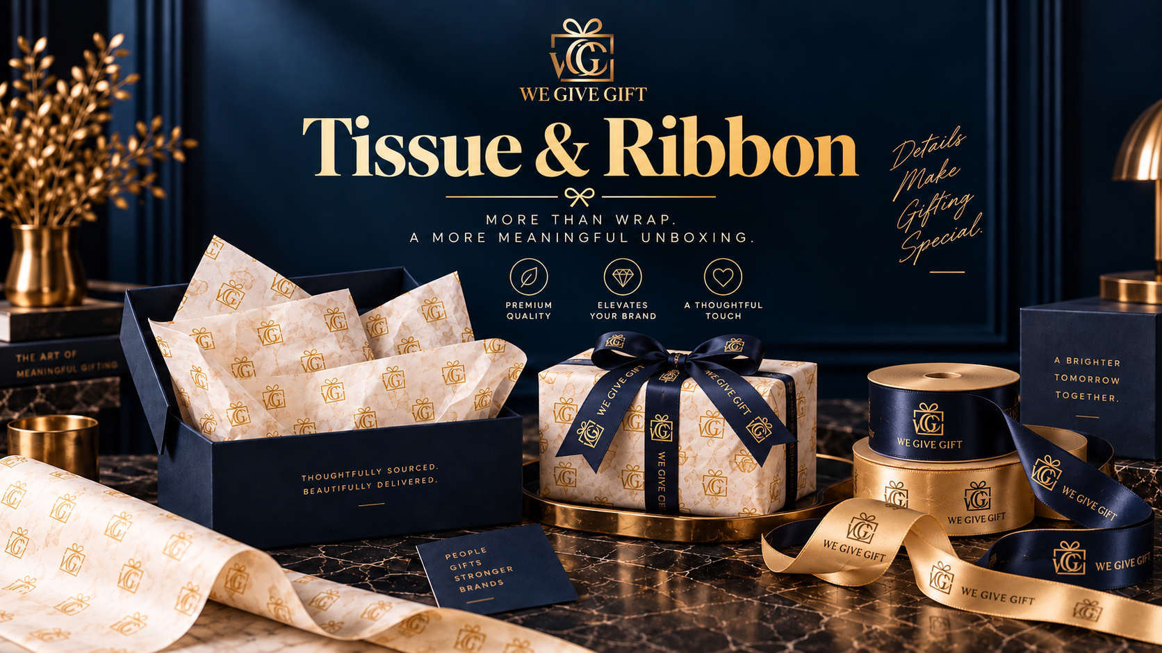 Premium tissue paper and ribbon packaging details